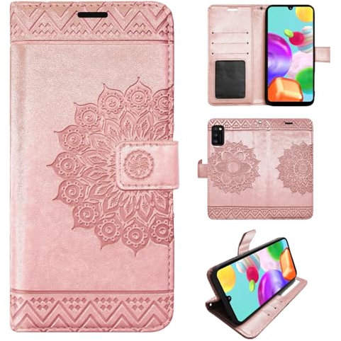 Hülle Kompatibel mit Samsung Galaxy A41 | Klapphülle Schutzhülle mit Kartenfächer Kompatibel für Galaxy A41 | Magnetverschluss Klapphülle | Rosegold