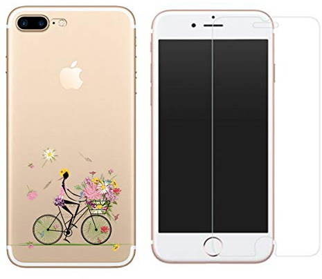 NOVAGO Compatible avec iPhone 8 Plus, iPhone 7 Plus -Combo (Coque + Verre trempé) Coque Gel Transparente et Solide Anti Choc +1 Film en Verre trempé 0.3 mm(Velo 2)
