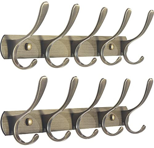 SKOLOO Garderobenleiste, Moderne, stabile Metall Kleiderhaken Wand mit 5 Haken, 2er-Pack, zum Aufhängen von Kleidung, Mantel, Hüten, Jacken, Rucksack, Hakenleiste Bronze