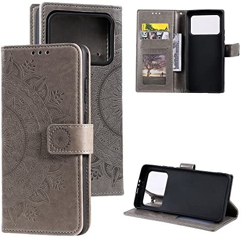 CoverKingz Handytasche kompatibel mit Xiaomi Mi 11 Ultra - Handy Case mit Kartenfach Handyhülle - Flipcase klappbar Motiv Mandala Grau