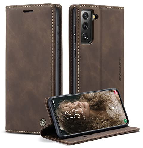 caseme Handyhülle für Samsung Galaxy S21 5G Hülle Premium Leder Klappbar Flip Case Magnet Kartenfach Standfunktion Tasche Schutzhülle für Samsung Galaxy S21 5G (6.2 Zoll) - Kaffee