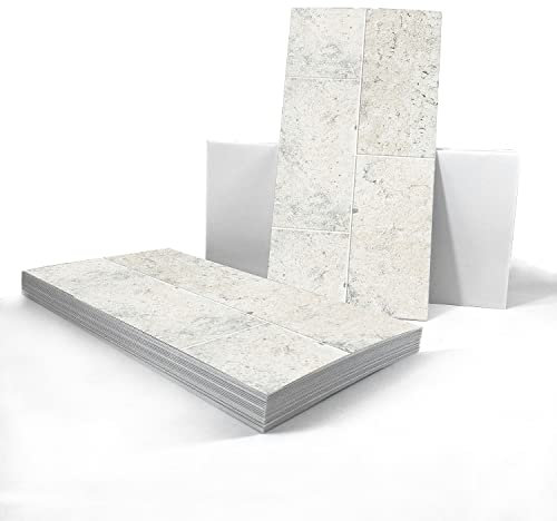 Alwayspon Vinyl-Bodenfliesen-Aufkleber, rutschfeste selbstklebende Rückseite, Fliesenaufkleber für Küche, Badezimmer, selbstklebend, abziehen und aufkleben, PVC Retroweiß, 30 x 15 cm, 24 Stück