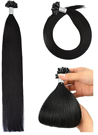 Extensiones de Queratina Pelo Natural Remy U Tip 35cm Cabello Humano Natural Queratina (50g #1 negro)