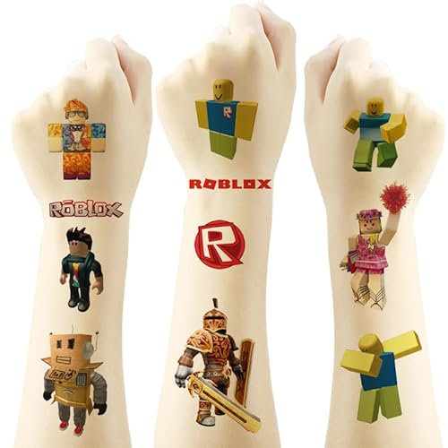 TFJS Reblox Temporäre Tattoos, 4 Blätter 100+ süßes Design Temporäre Tattoos für Kinder Geschenke für Jungen und Mädchen . .