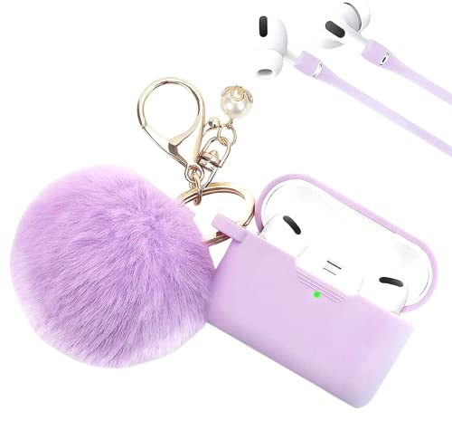 For Apple AirPod Pro Case, PERSONALLY YOURZ Airpod Case Cute For Apple Airpods 1 Silicone Protective AirPod Case With Pompom Best Gift For Women and Girls (Light Lilac)