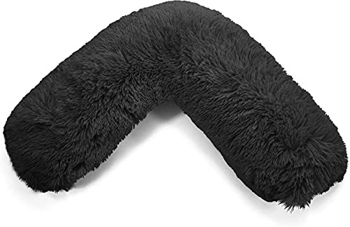 NIGHTZONE Teddy V Shaped Complete V Pillow or V Case Only For Neck Maternity Back Support Soft Warm Plush Cosy Fleece V Shape Cover (Teddy Cuddles Black, Teddy Cover With V Pillow)