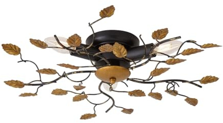 Qazqa classic-antique Deckenleuchte, Deckenlampe - Foglie - Schwarz Gold, Rund, 3-flammig, 50cm, Ideal als Flur, Küche lampe, Schlafzimmerlampe und Wohnzimmerlampe