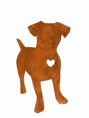 D&L Lasertec Edelrost Jack Russell Terrier, Hunde Dekoration, Gartenstecker, mit Stab