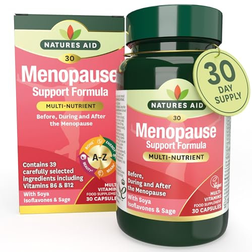 Natures Aid Menopause Support Formula – Multivitamin with SOYA Isoflavones & Sage Tablets – Supports Hormonal Balance, Energy & Mood – Vegan, Gluten Free, Non-GMO – 30 Capsules