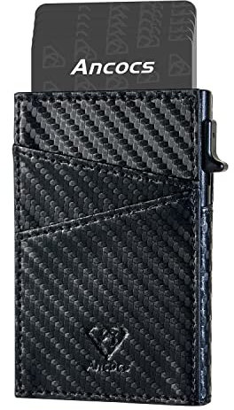 Ancocs Geldbörse Herren | Minimalistisch Wallet Kreditkartenetui | Kartenhalter Geldbeutel Herren | Portemonnaie mit RFID Schutz | Kartenetui mit Münzfach (Schwarz-K1)