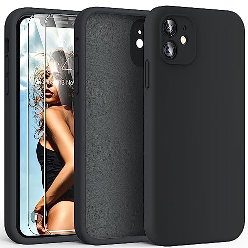 HATOSHI 3-in-1 iPhone 11 Hülle mit 2 Stück Schutzglas, Flüssig Silikon Anti-Rutsch Kratzfestes Stoßfest Handyhülle iPhone 11 Schutzhüll, Schwarz