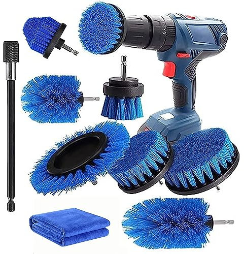 9 Pièces Brosse Nettoyage Perceuse, Brosse pour Perceuse Voiture, Brosse pour Perceuse Brosse Nettoyage, pour Jantes Carrelage Tapis Baignoire Cuisine Toilettes Sol Bleu