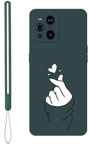 KARTXITAI Hülle Kompatibel mit Oppo Find X3 Pro 5G/Find X3, Kreatives Graffiti Finger mit Herzen Muster Weiches Stoßfeste Cute Matte Schutzhülle mit Bumper Case Handyhülle Rückseite-Grün