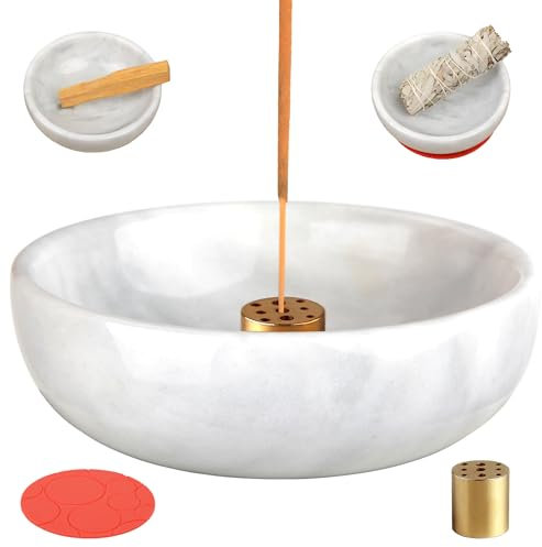 SIPARUI Bruciatore di incenso in marmo naturale con 9 fori, bruciatore di incenso fatto a mano, ideale per meditazione, sbavature, decorazione, facile da afferrare (bianco)