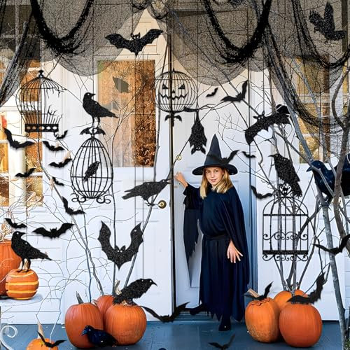 iZoeL Halloween deko Gruselig Party Stoff Horror HAPPY HALLOWEEN Girlande Vogelkäfig Krähen Spiralen Deckendeko Halloween Deko Gruselig Partydeko