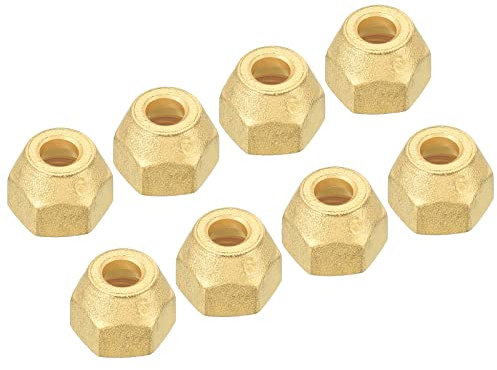 PATIKIL 1/4 SAE Rosca Latón Tapa Acampanada, 8 Paquete 45 Grado Abocinado Tubo Conexión Tuerca Hidráulica Tubería Conexión para Aire Acondicionado Agua Gas Línea, Mate Superficie