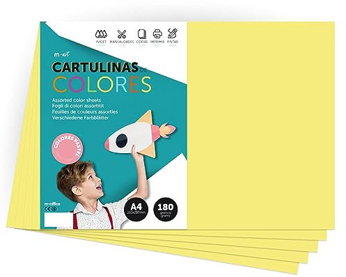 Farbiger Karton, A4, Pastellfarben, 180 g, zum Basteln, Drucken Ihrer Dokumente und kreativen Designs, Pastellfarben, A4, m-office (x50, gelb)