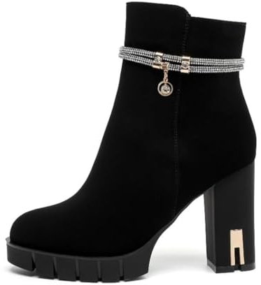 Queentina Damen Stiefeletten Plateau High Heels Absatz Boots elegant hoch B2750 Schwarz 36