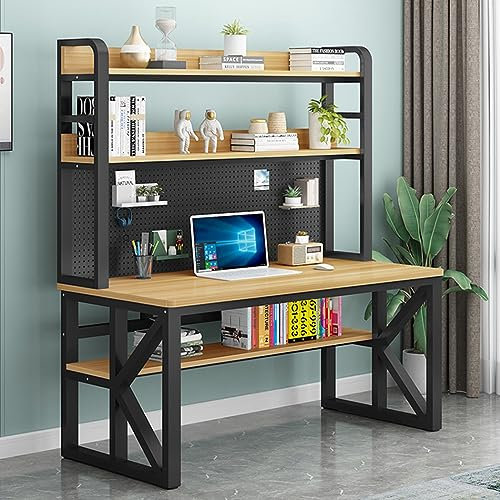 KAZUP Computertisch mit Ablageflächen und Stecktafel, moderner Studentenschreibtisch, großer Arbeitstisch für Arbeitszimmer, Schreibtisch für Zuhause und Büro (78 cm, Natur + Schwarz)