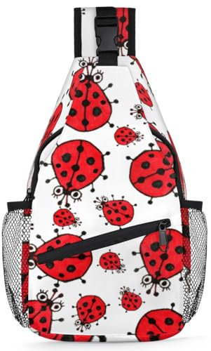 Roter Ladybug Lustiger Sling Rucksack für Männer Frauen, Ladybug Crossbody Schulter Brust Tasche Casual Daypack Rucksack für Reisen Wandern, farbig