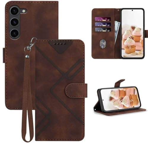 JHWVVTF Wallet Case,Card Holder Leather Kick-Stand Flip Cases Protector,Phone Case Wrist Strap,Magnetic Closure,Shockproof Protective Cover (Brown)