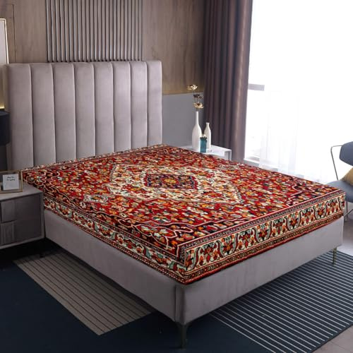 Orientalische Bettwäsche Vintage Spannbettlaken 90x200x30,Persische Blumen Spannbettuch Boho Tribal Laken Traditionelle Ästhetische Hippie Paisley Mandala Dekor Bettlaken(Kein Top/Flaches Blatt)