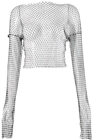 LEEQ Strass Glänzendes Mesh Körperkette Tops - Frauen Funkelnde Bikini Crop Top, Schwarze Strasssteine Tops, für Nachtclub Party Festival