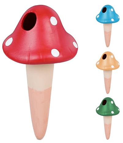 Relaxdays Tonkegel Bewässerung, 4er Set, je 110 ml, Gießhilfe für Zimmerpflanzen, Pilz-Design, Bewässerungsstecker, bunt
