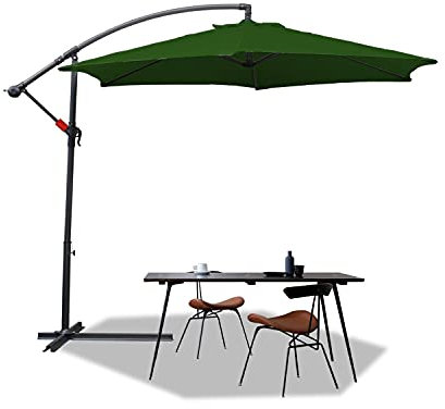 Eulenke Parasol 350 cm, Parasol Déporté avec manivelle e pied, Angle d'inclinaison et hauteur réglables, Parasol de jardin avec protection UV pour balcon jardin terrasse, Vert