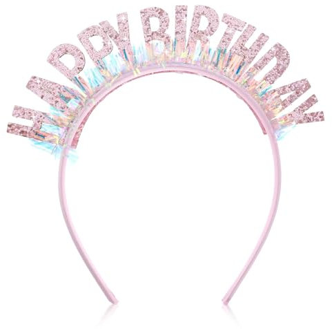 Sibba Geburtstagskrone Schönes Stirnband Glitzerndes Geburtstagshaarband Glänzende Tiara Niedlicher Haarschmuck Happy Birthday-Kronen Passend für Frauen Mädchen Party Fotografieren Dekorationen Rosa
