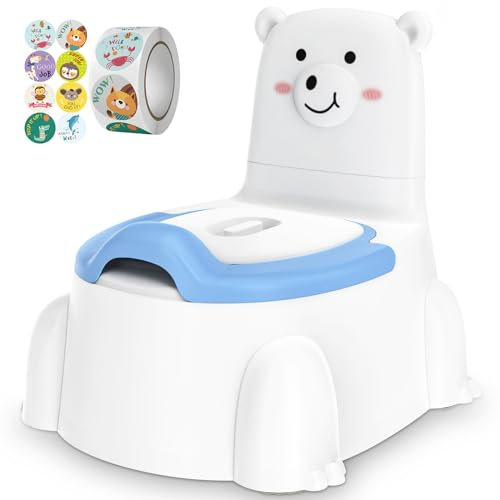 Polar Bear Potty Training Baby, Toddler Toilet Seat Potty Toilet with Splash Guard, Polar Bear Potties Kids Potty Trainer with Potty Training Reward Stickers for Ages 1-6 Boys and Girls, Blue White