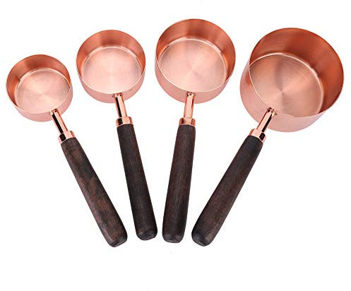 Tyenaza Taza Medidora, 4 Unids/Set, Juego De Tazas Medidoras De Acero Inoxidable para Cocina Doméstica con Mango De Madera, Herramientas para Hornear