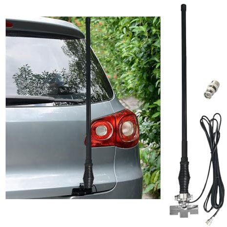 Car Ham Radio Aerials/Dual Band VHF UHF Vehicle GMRS Mobile Antenna for Uniden Bearcat Whistler Icom Yaesu Cobra Midland Truck Mobile Radios, Car Bonnet Bracket/ 5meter Cable PL259