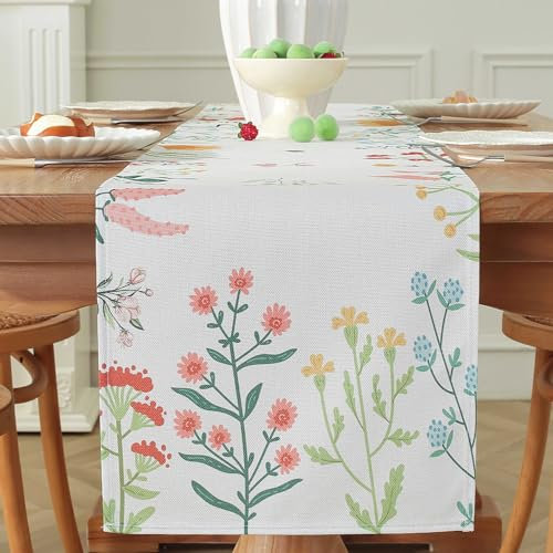 meioro Bunte Blumen und Pflanzen Tischläufer, 30x180cm Saisonale Tischwäsche, Frühling Sommer Hochzeit Tischtuch für Küche Essen Urlaub Party Tischdekoration