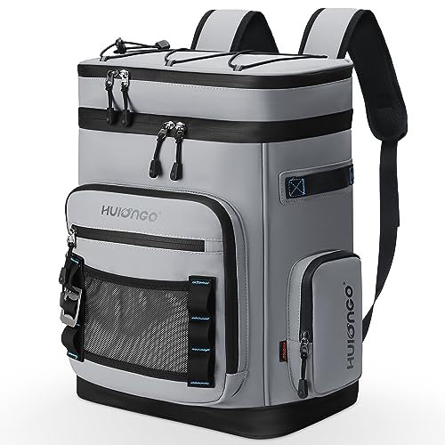 Hulongo Mochila Nevera Impermeable Grande Mochila Térmica Isotérmica Aislada a Prueba de Fugas para Camping, Playa, Pesca, Picnic, Viajes, Exteriores, 30L, 48Latas, Gris