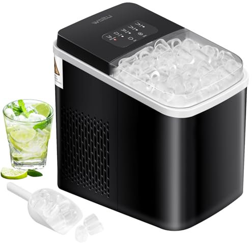 WOLTU Machine à Glaçons, 15 kg en 24 h, 9 Glaçons en 7 min, Réservoir d'eau de 1,4L, 2 Tailles de Glaçons, Écran LED, Fonction Autonettoyante, Portable, Pelle et Panier, Noir