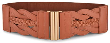 BlackButterfly Large Serre-taille Elastique Vintage Tressé Fermoir vertical Boucle Ajustable Taille Ceinture (Brun clair, XXL)