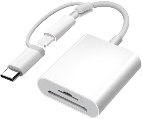SD Card Reader for iPhone iPad,Dual Connector Lightning/USB C Memory Card Reader Support SD/TF Card,Support SD/MicroSD Cards, High-Speed Trail Camera Viewer, Plug and Play