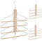 Relaxdays Mehrfach Kleiderbügel, 3er Set, platzsparend, 4 Bügel mit Hosensteg, Holz, Metall, Multibügel, Natur/Silber