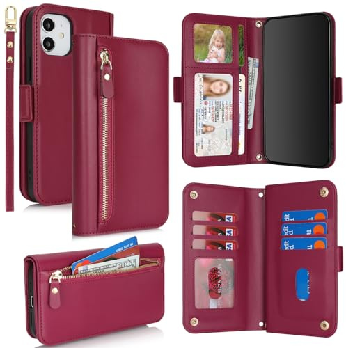 SailorTech für iPhone 11 Hülle mit Kartenfach Klapphülle für Frauen, iPhone 11 Handyhülle Handytasche Flip Brieftasche Schutzhülle mit Kartenfächern für Männer-Rot