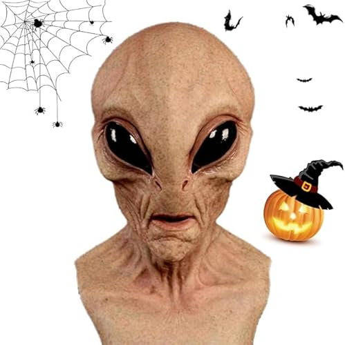 HOIDOKLY Maschera Realistica Con Testa di Alieno Spaventoso, Teschio di Halloween in Lattice, Scheletro per Tutta la Testa - per Uomini e Donne