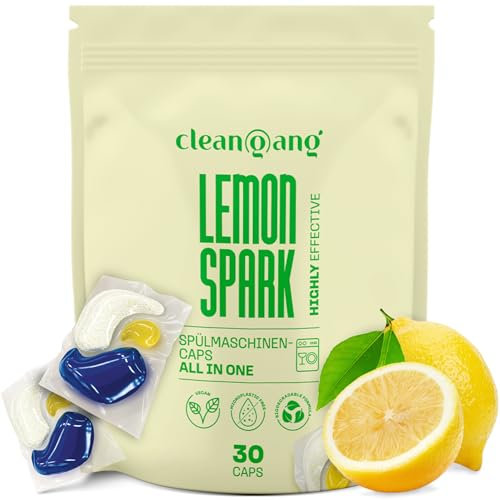 cleangang Spülmaschinentabs All-in-One - Geschirrspültabs mit dreifacher Reinigungskraft für intensive Reinigung, Fettlösekraft und Glanz - 12 verschiedene Funktionen - 30 Caps, Tablette, Zitrone