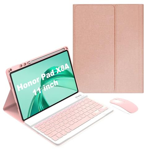HLTOOP Keyboard Case for Honor Pad X8A 11 Inch 2024 - Wireless Detachable Keyboard Cover with Pencil Hold, Rechargeable Tablet Mouse,Pink