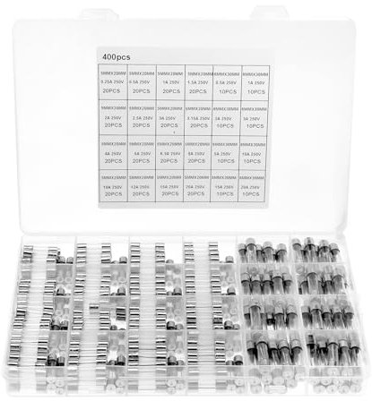 QWORK® 400 Pièces 24 Valeurs Fusibles en Verre, 15,5 x 20 mm 0,25 A-20 A Fusibles, pour Appareils Électriques