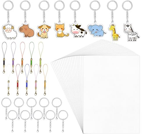 Sweelov 40 Stück Schrumpffolie Set-A4 Schrumpffolie Bedruckbar zum Basteln mit Blank Schrumpfplastik, Schlüsselbundzubehör für DIY Handwerk Dekorationen