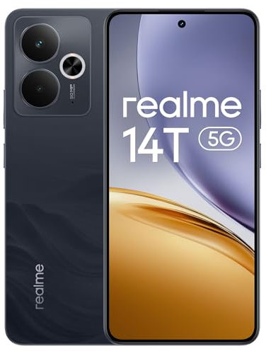 realme 14T 5G Smartphone 8+256 Go, Chipset Dimensity 6300, Écran Esports AMOLED 120 Hz de 6,67, capacité Super Large de 5260 mAh, IP69 étanche, Surf Design,Next AI,Obsidienne Noire (sans Adaptateur)