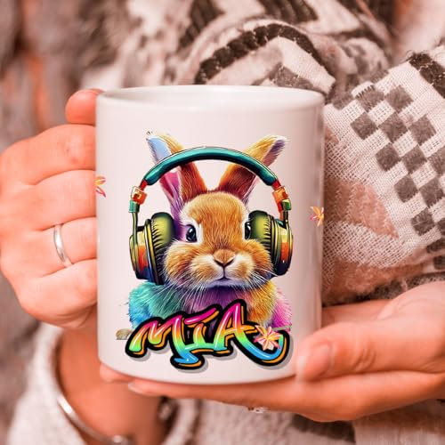 tjapalo NEU Hasen Tasse personalisiert mit Namen Ostern Kinder Becher 300ml Kindertasse Tasse Osterhase coole Tassen für Mädchen Tasse ostern kinder Trinkbecher Name geschenkideen für Mädchen T1