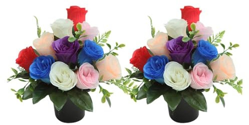 Générique 2Pcs Fleurs De Cimetière Artificielle,Petites Plantes Artificielles,La Décoration De Pierre Tombale De Cimetières pour Funérailles Commémoratives,Cimetière, Décor avec Vase (G)