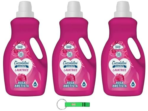 3x Coccolatevi Lavatrice Waschmittel Amethyst Rose - Waschmaschine Flüssigwaschmittel für die Waschmaschine,für Weiß- und Buntwäsche,36 Wäschen 1800ml + Beni Culinari Kostenloser Schlüsselanhänger