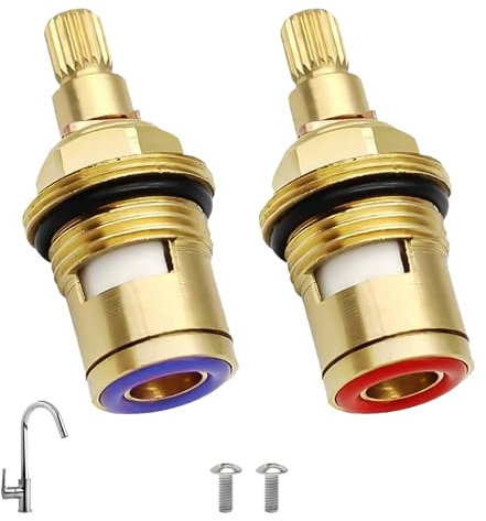 2 Pcs Ceramic Tap Cartridge, Tap Valve Replacement, Mixer Brass Tap Cartridge, 1/4 Turn 20 Spline Valve Replacement for Bathroom & Kitchen Faucets, Tap Glands Repair Kit, (Hot & Cold)